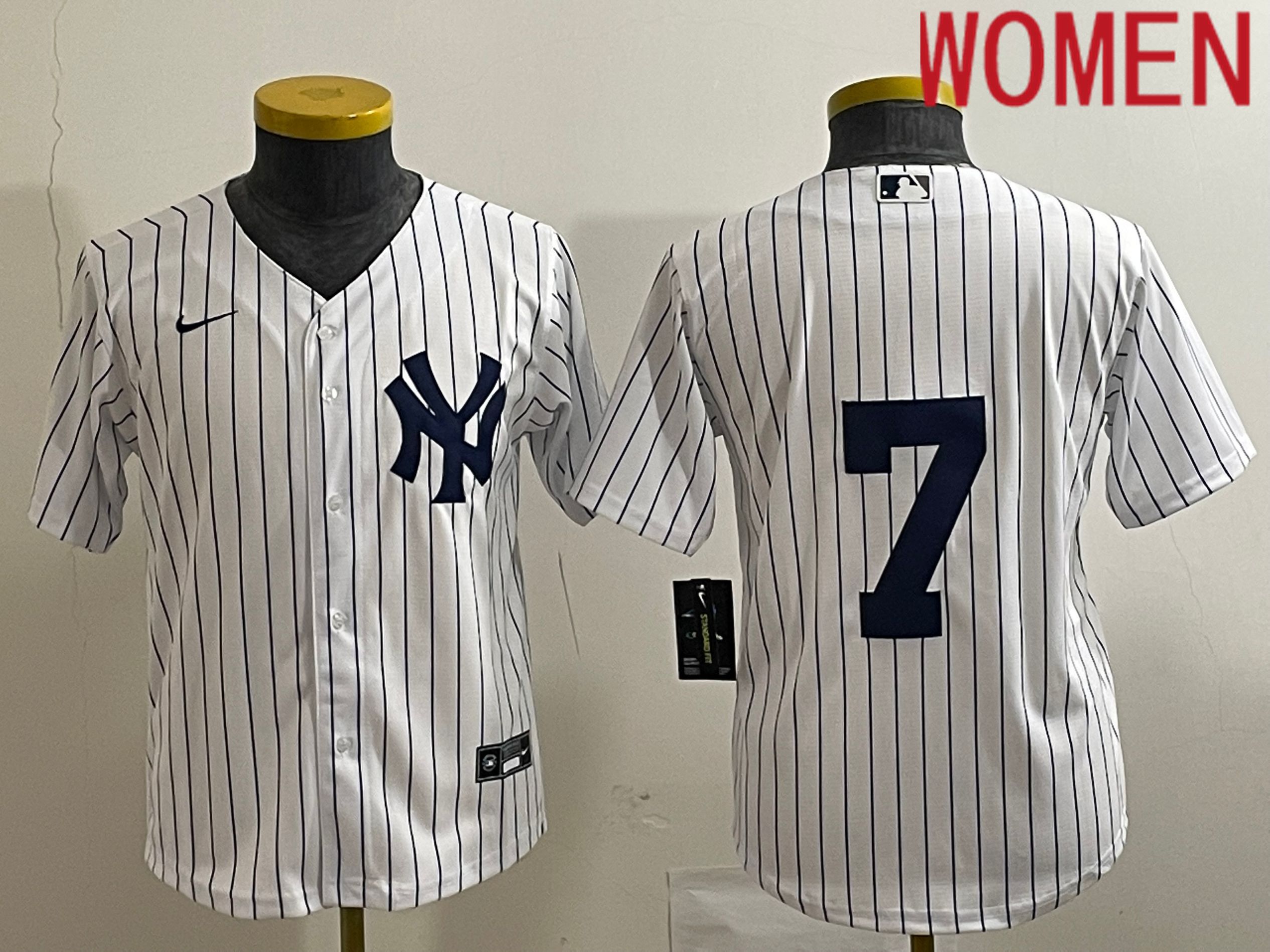 Women New York Yankees #7 No Name White Nike Game MLB Jersey